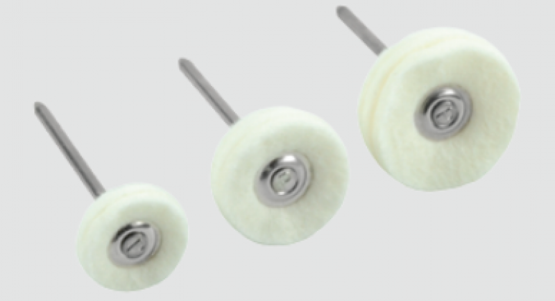 MINIATURBÜRSTEN, SCHEIBEN-FILZ Miniaturbürsten mit Scheibchen aus hochwertigem Wollfilz – montiert für das Handstück. VE 6St.